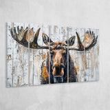 Moose Painted On Wood Background Art, Extra Large Multi 5 Panel Canvas Print Wall Art Decor