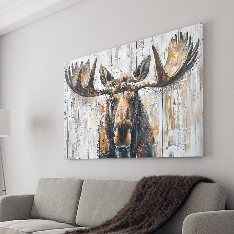 Moose Painted On Wood Background Art, Canvas Print Wall Art Decor, Landscape Art Print