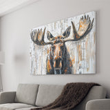 Moose Painted On Wood Background Art, Canvas Print Wall Art Decor, Landscape Art Print