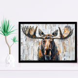 Moose Painted On Wood Background Art, Framed Art Print Wall Decor, Framed Picture