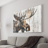 Moose Painted On Wood Background Rustic Art, Canvas Print Wall Art Decor, Landscape Art Print