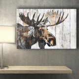 Moose Painted On Wood Background Rustic Art, Canvas Print Wall Art Decor, Landscape Art Print