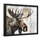 Moose Painted On Wood Background Rustic Art, Framed Art Print Wall Decor, Framed Picture