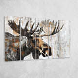 Moose Painted On Wood Background Rustic Art, Extra Large Multi 5 Panel Canvas Print Wall Art Decor