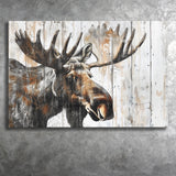 Moose Painted On Wood Background Rustic Art, Canvas Print Wall Art Decor, Landscape Art Print