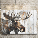 Moose Painted On Wood Background Rustic Art, Canvas Print Wall Art Decor, Landscape Art Print