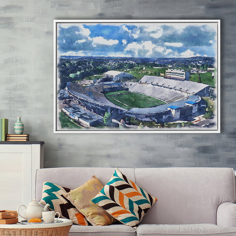 Mountaineer Field, Milan Puskar Stadium WaterColor Framed Canvas Prints, Morgantown West Virginia Watercolor, Floating Frame