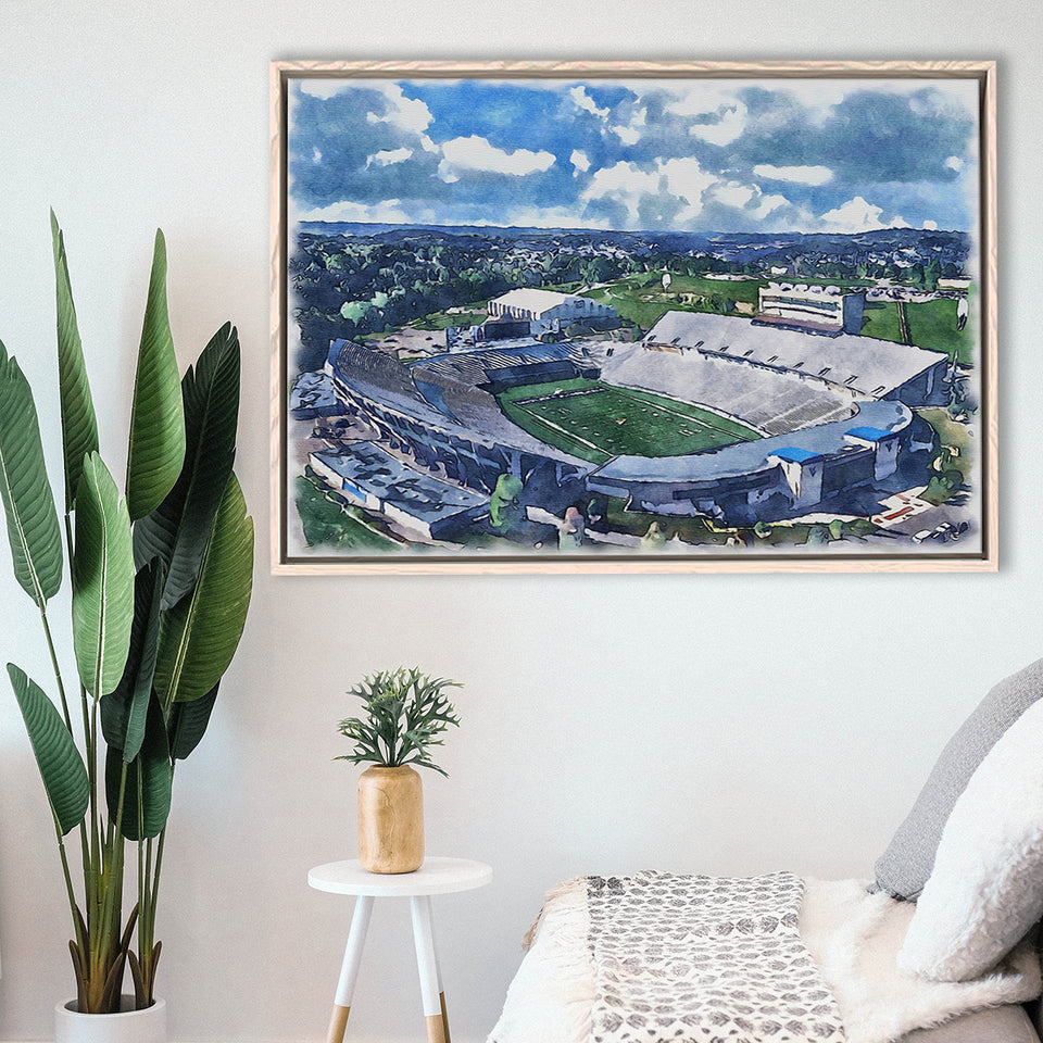 Mountaineer Field, Milan Puskar Stadium WaterColor Framed Canvas Prints, Morgantown West Virginia Watercolor, Floating Frame