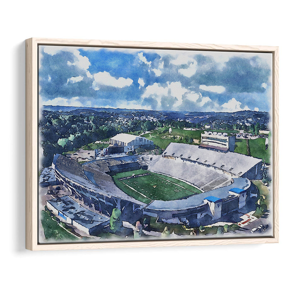 Mountaineer Field, Milan Puskar Stadium WaterColor Framed Canvas Prints, Morgantown West Virginia Watercolor, Floating Frame