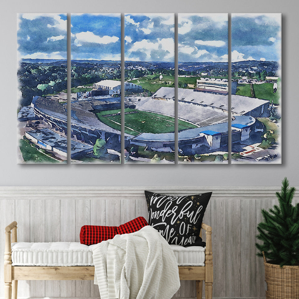 Mountaineer Field, Milan Puskar Stadium WaterColor 5 Panels B Mixed Canvas Prints, Extra Large,