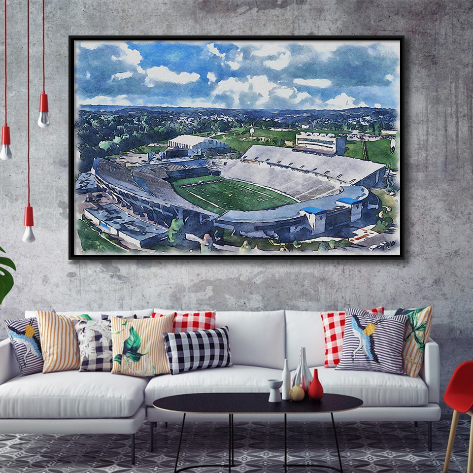 Mountaineer Field, Milan Puskar Stadium WaterColor Framed Canvas Prints, Morgantown West Virginia Watercolor, Floating Frame