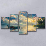 Mute Board and Lemon Clouds in sunset, Multi Panel,Mixed Canvas Print Wall Art Decor