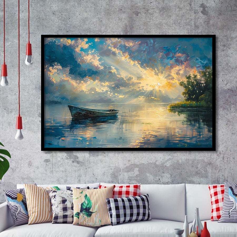 Mute Board and Lemon Clouds in sunset, Painting Art, Framed Art Print Wall Art Home Decor