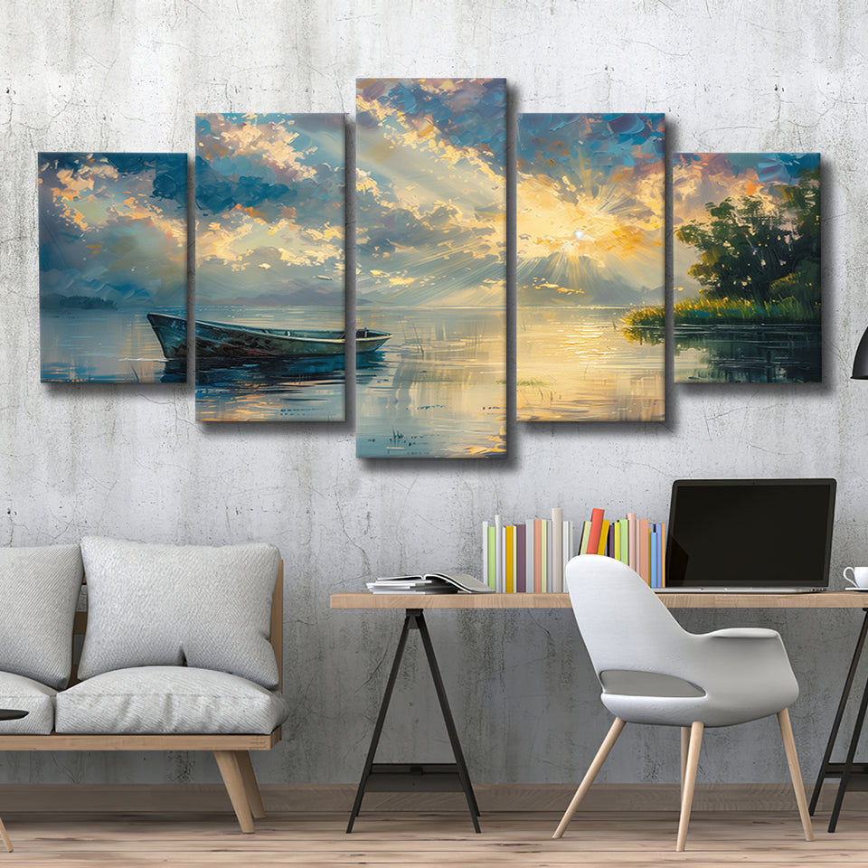 Mute Board and Lemon Clouds in sunset, Multi Panel,Mixed Canvas Print Wall Art Decor