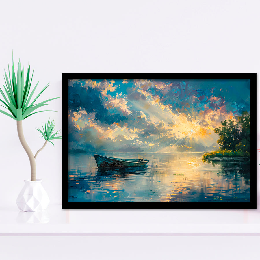 Mute Board and Lemon Clouds in sunset, Painting Art, Framed Art Print Wall Art Home Decor
