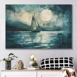 Muted Sailboat In Moonlight, Landscape Art Watercolor Painting, Canvas Print Wall Art Home Decor, Painting Canvas Art Print
