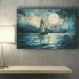 Muted Sailboat In Moonlight, Landscape Art Watercolor Painting, Canvas Print Wall Art Home Decor, Painting Canvas Art Print