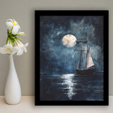 Muted Sailboat In Moonlight Oil Painting, Framed Art Prints Wall Decor, Picture Framed Painting
