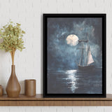 Muted Sailboat In Moonlight Oil Painting, Framed Canvas Prints Wall Art Decor, Floarting Frame Painting Canvas Art