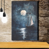 Muted Sailboat In Moonlight Oil Painting, Canvas Prints Wall Art Home Decor, Painting Canvas Art