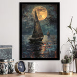 Muted Sailboat In Moonlight Oil Painting V1, Framed Art Prints Wall Decor, Picture Framed Painting