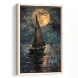 Muted Sailboat In Moonlight Oil Painting V1, Framed Canvas Prints Wall Art Decor, Floarting Frame Painting Canvas Art