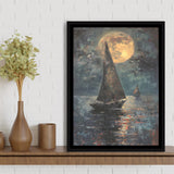 Muted Sailboat In Moonlight Oil Painting V1, Framed Canvas Prints Wall Art Decor, Floarting Frame Painting Canvas Art