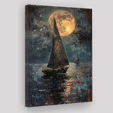 Muted Sailboat In Moonlight Oil Painting V1, Canvas Prints Wall Art Home Decor, Painting Canvas Art