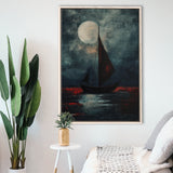 Muted Sailboat In Moonlight Oil Painting V2, Framed Canvas Prints Wall Art Decor, Floarting Frame Painting Canvas Art