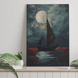 Muted Sailboat In Moonlight Oil Painting V2, Canvas Prints Wall Art Home Decor, Painting Canvas Art