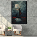 Muted Sailboat In Moonlight Oil Painting V2, Framed Canvas Prints Wall Art Decor, Floarting Frame Painting Canvas Art