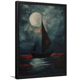 Muted Sailboat In Moonlight Oil Painting V2, Framed Art Prints Wall Decor, Picture Framed Painting