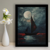 Muted Sailboat In Moonlight Oil Painting V2, Framed Art Prints Wall Decor, Picture Framed Painting
