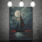 Muted Sailboat In Moonlight Oil Painting V2, Canvas Prints Wall Art Home Decor, Painting Canvas Art