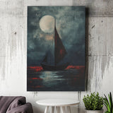 Muted Sailboat In Moonlight Oil Painting V2, Canvas Prints Wall Art Home Decor, Painting Canvas Art
