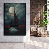 Muted Sailboat In Moonlight Oil Painting V2, Framed Canvas Prints Wall Art Decor, Floarting Frame Painting Canvas Art