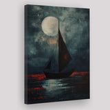 Muted Sailboat In Moonlight Oil Painting V2, Canvas Prints Wall Art Home Decor, Painting Canvas Art