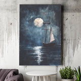 Muted Sailboat In Moonlight Oil Painting, Canvas Prints Wall Art Home Decor, Painting Canvas Art