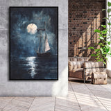 Muted Sailboat In Moonlight Oil Painting, Framed Canvas Prints Wall Art Decor, Floarting Frame Painting Canvas Art