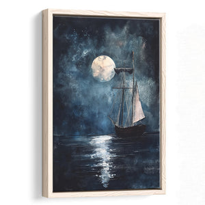 Muted Sailboat In Moonlight Oil Painting, Framed Canvas Prints Wall Art Decor, Floarting Frame Painting Canvas Art