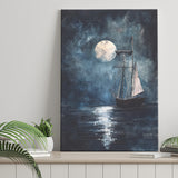Muted Sailboat In Moonlight Oil Painting, Canvas Prints Wall Art Home Decor, Painting Canvas Art