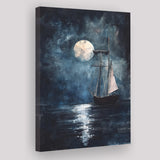Muted Sailboat In Moonlight Oil Painting, Canvas Prints Wall Art Home Decor, Painting Canvas Art