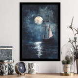 Muted Sailboat In Moonlight Oil Painting, Framed Art Prints Wall Decor, Picture Framed Painting