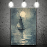 Muted Sailboat In Moonlight, Old Vintage Style, Canvas Prints Wall Art Home Decor, Painting Canvas Art
