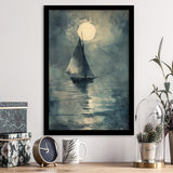 Muted Sailboat In Moonlight, Old Vintage Style, Framed Art Prints Wall Decor, Picture Framed Painting