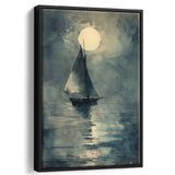 Muted Sailboat In Moonlight, Old Vintage Style, Framed Canvas Prints Wall Art Decor, Floarting Frame Painting Canvas Art