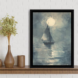 Muted Sailboat In Moonlight, Old Vintage Style, Framed Canvas Prints Wall Art Decor, Floarting Frame Painting Canvas Art