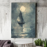 Muted Sailboat In Moonlight, Old Vintage Style, Canvas Prints Wall Art Home Decor, Painting Canvas Art
