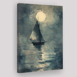 Muted Sailboat In Moonlight, Old Vintage Style, Canvas Prints Wall Art Home Decor, Painting Canvas Art