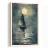 Muted Sailboat In Moonlight, Old Vintage Style, Framed Canvas Prints Wall Art Decor, Floarting Frame Painting Canvas Art